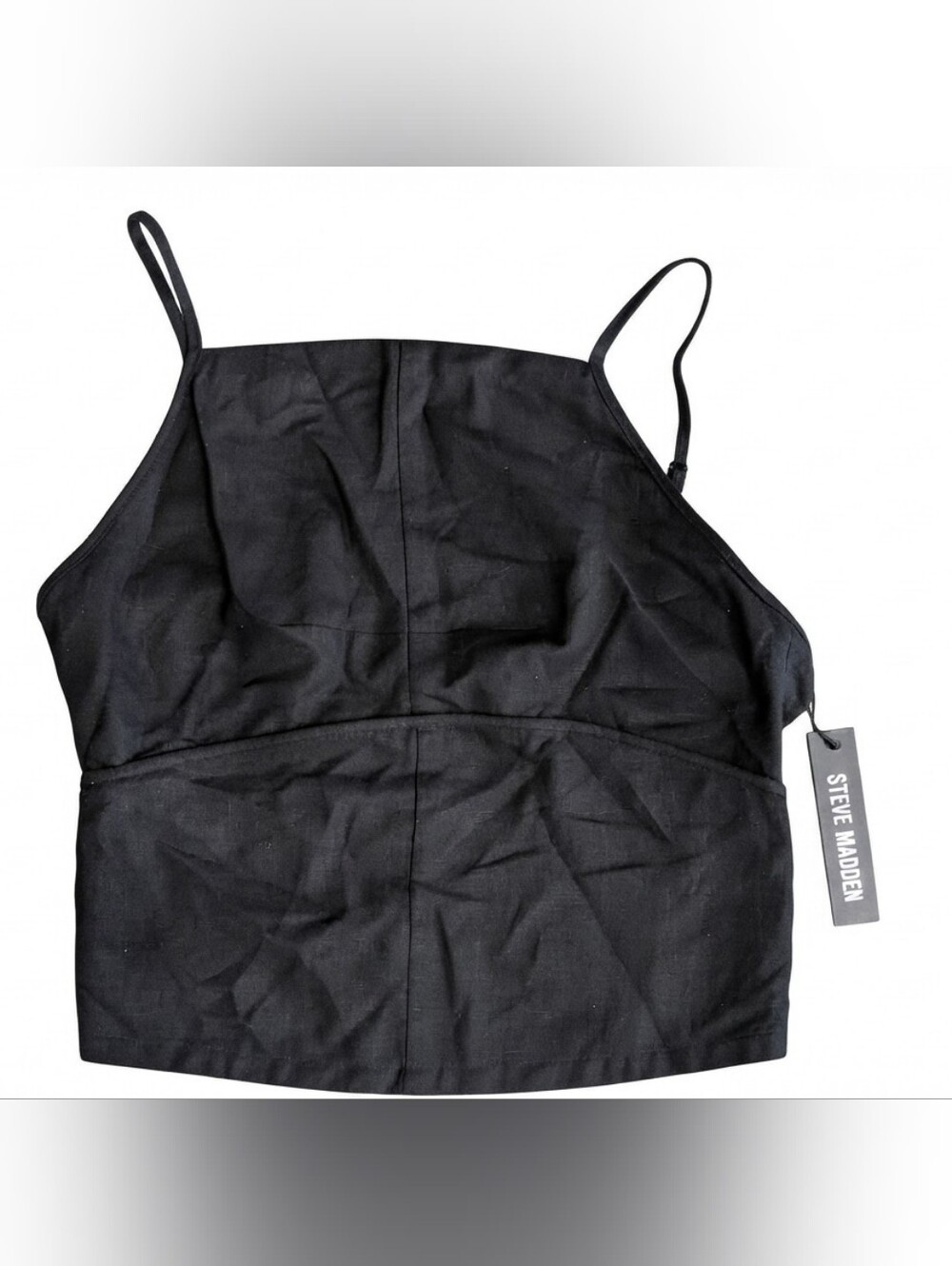 NWT Steve Madden Black Teigan Linen Blend Camisole Crop Top Size XS Strappy y2k